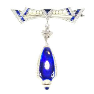 art deco diamond sapphire pearl pin lapel watch