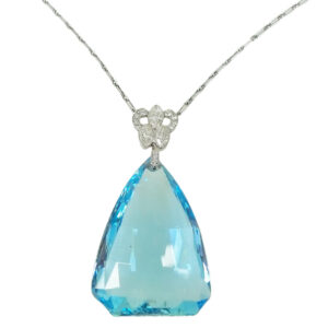 An exceptional one-of-a-kind Art Deco Platinum Aquamarine Briolette Pendant