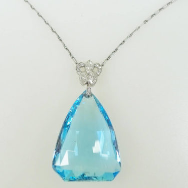 art deco platinum aquamarine briolette pendant