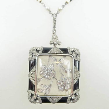 art deco platinum diamond black onyx pendant