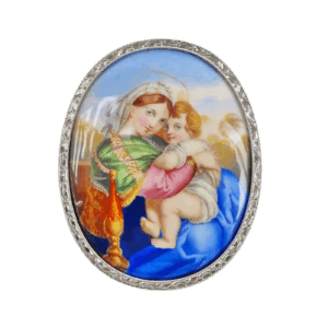 large oval madonna and child pendant brooch