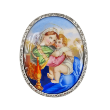 large oval madonna and child pendant brooch