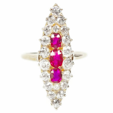 navette shape diamond ruby ring