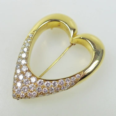 open heart shaped diamond pendant brooch