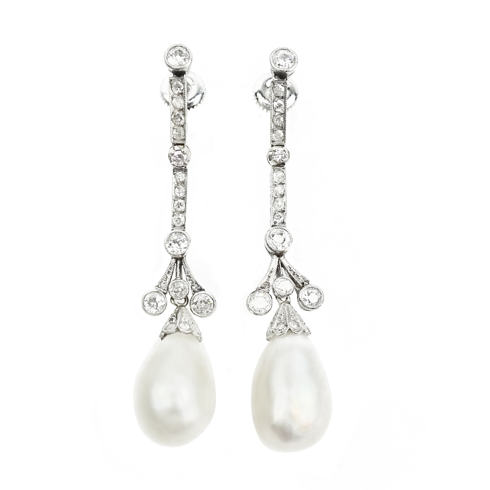 Art Deco Natural Pearl & Diamond Earrings - Shapur Mozaffarian San ...
