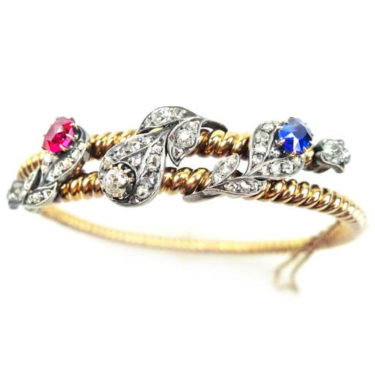 rose gold platinum victorian style bracelet featuring ruby sapphire diamonds