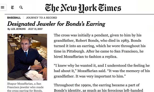 Designated Jeweler for Bonds's Earring - The New York Times