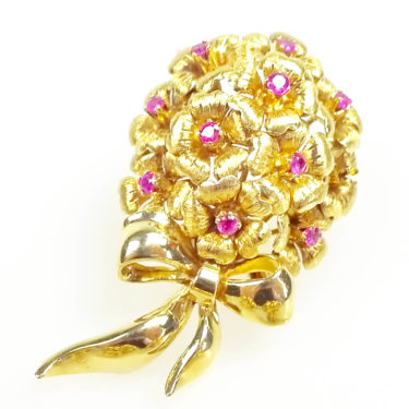 Tiffany 18k yellow gold ruby brooch