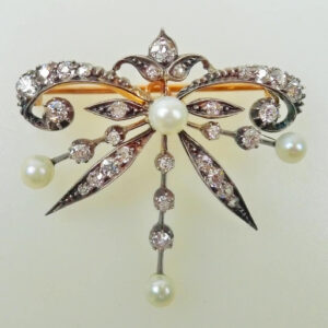 Victorian Style Natural Pearl & Diamond Pendant