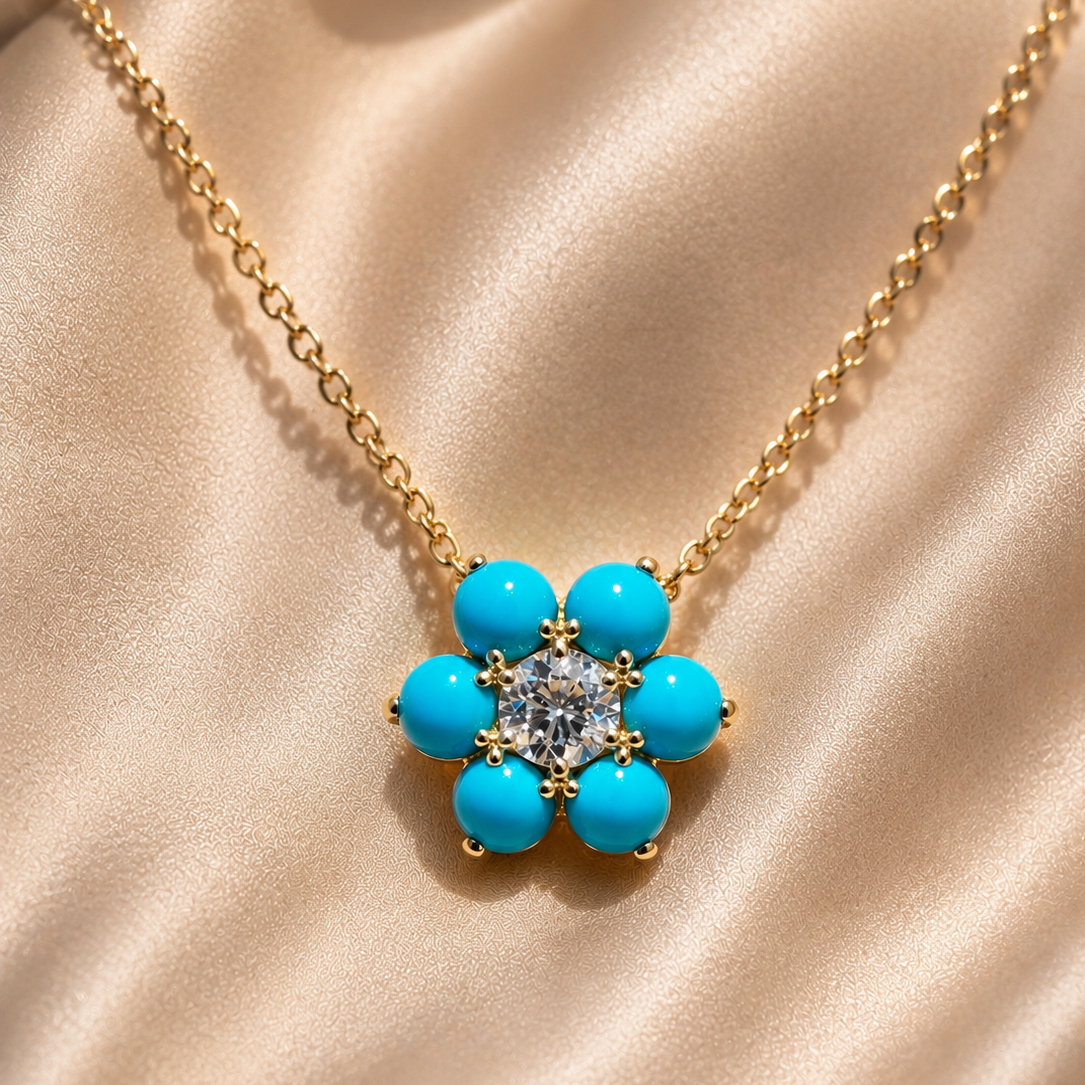 Shapur Natural Persian Turquoise & Diamond Pendant
