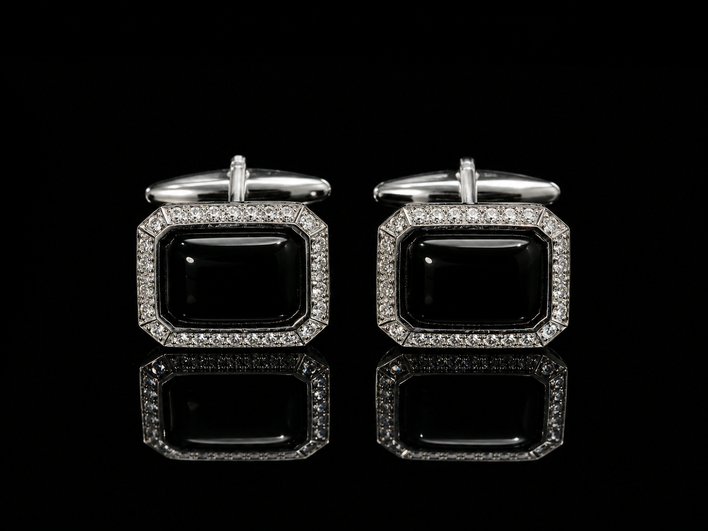 18K White Gold Diamond & Black Onyx Cufflinks