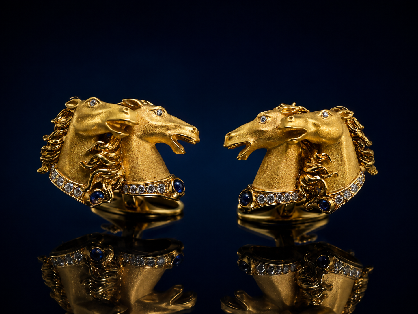 18K Yellow Gold Diamond Horse Cufflinks