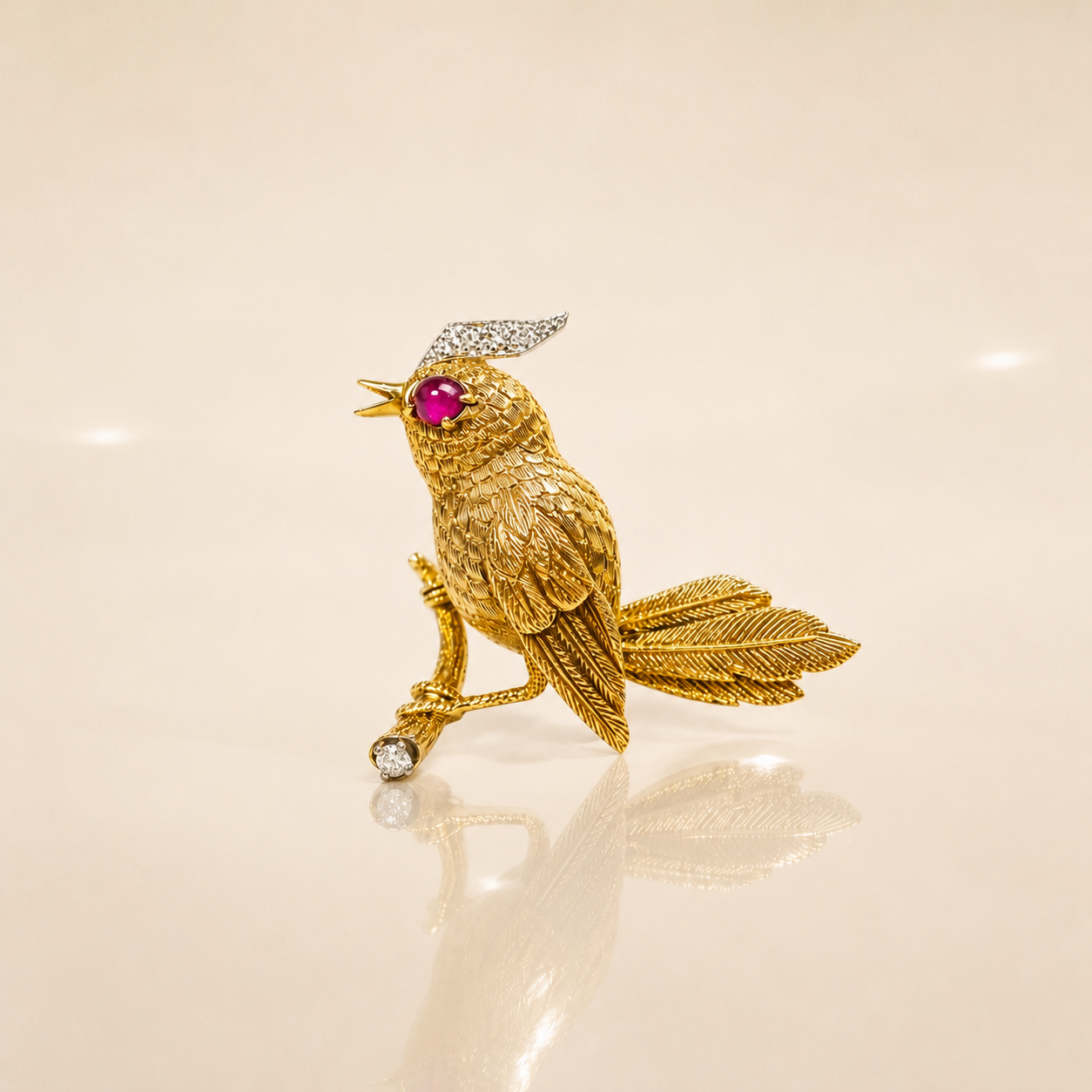 Diamond & Ruby Bird Brooch, Cartier Paris, Circa 1960's