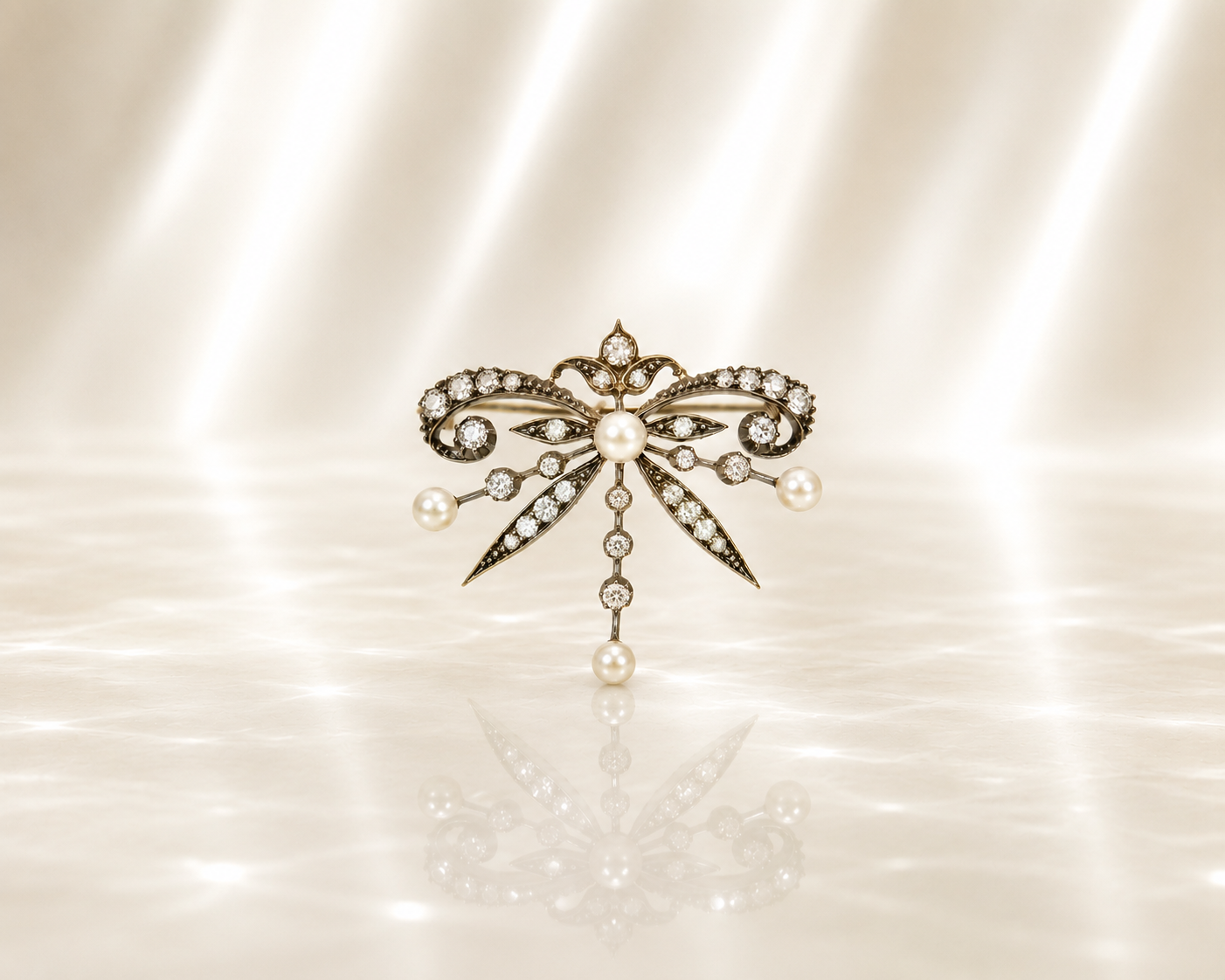 Exceptional Victorian Pearl & Diamond Brooch