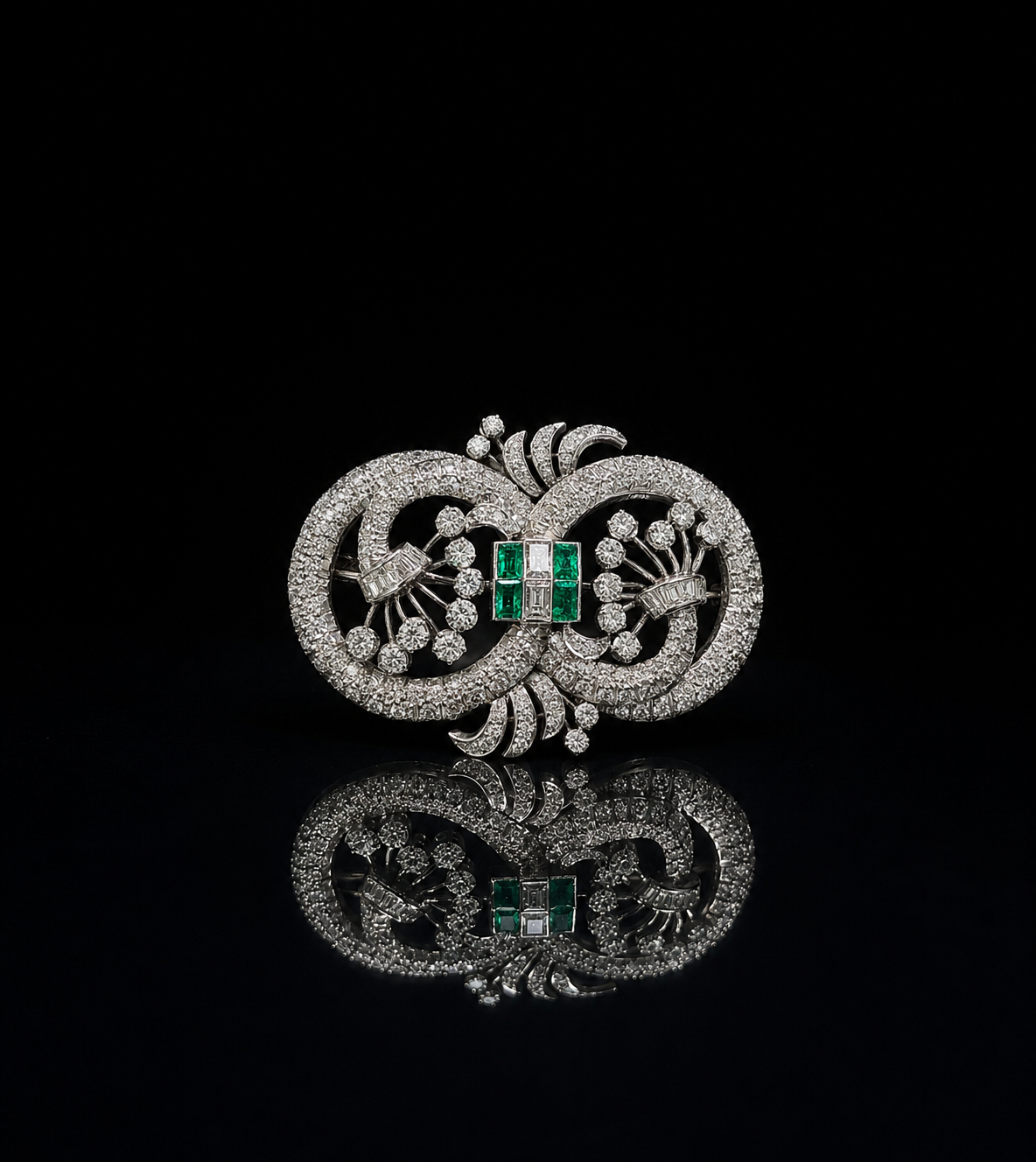 Diamond & Emerald Brooch, Circa 1930's