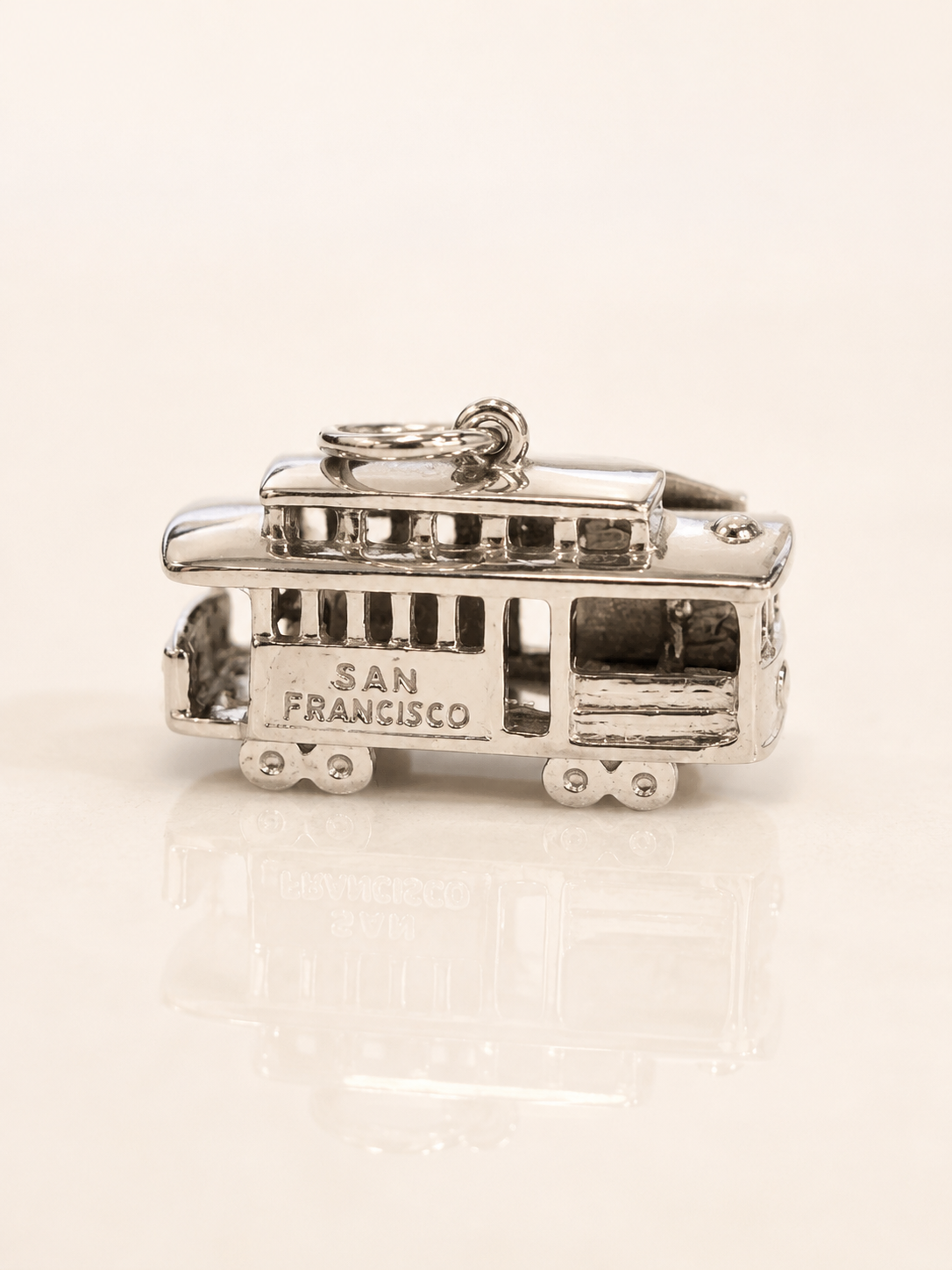 Fine 14K White Gold Cable Car SF Charm