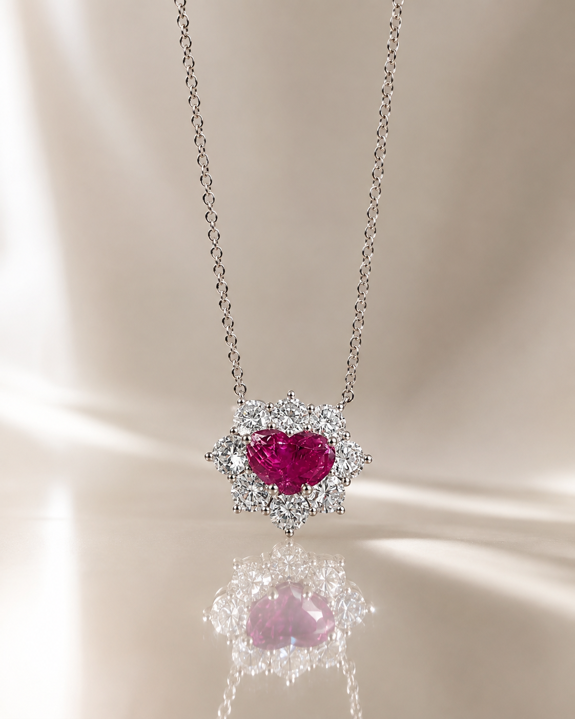 Shapur Heart Shaped Pink Sapphire & Diamond Pendant