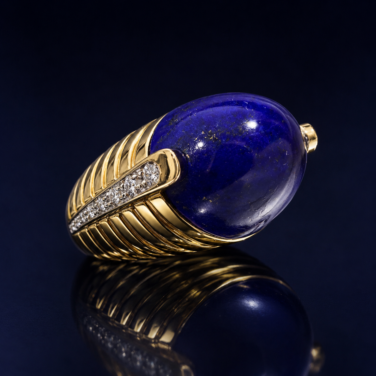 18K Yellow Gold Lapis Lazuli & Diamond Ring