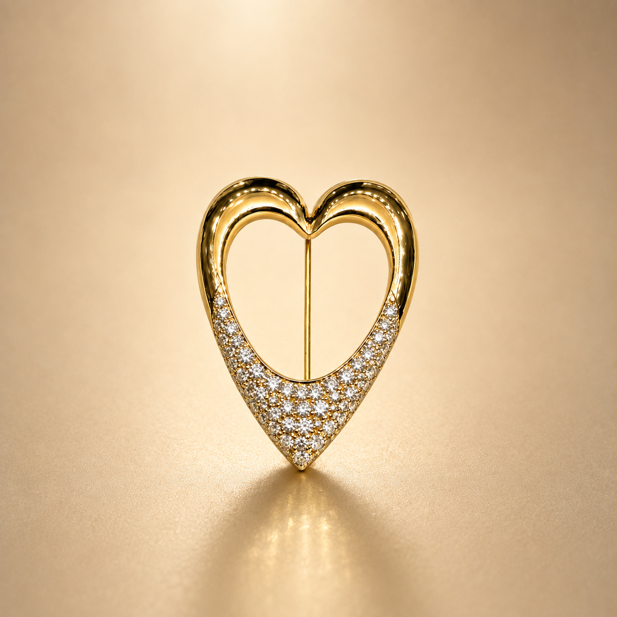 18K Yellow Gold Diamond & Gold Heart Brooch
