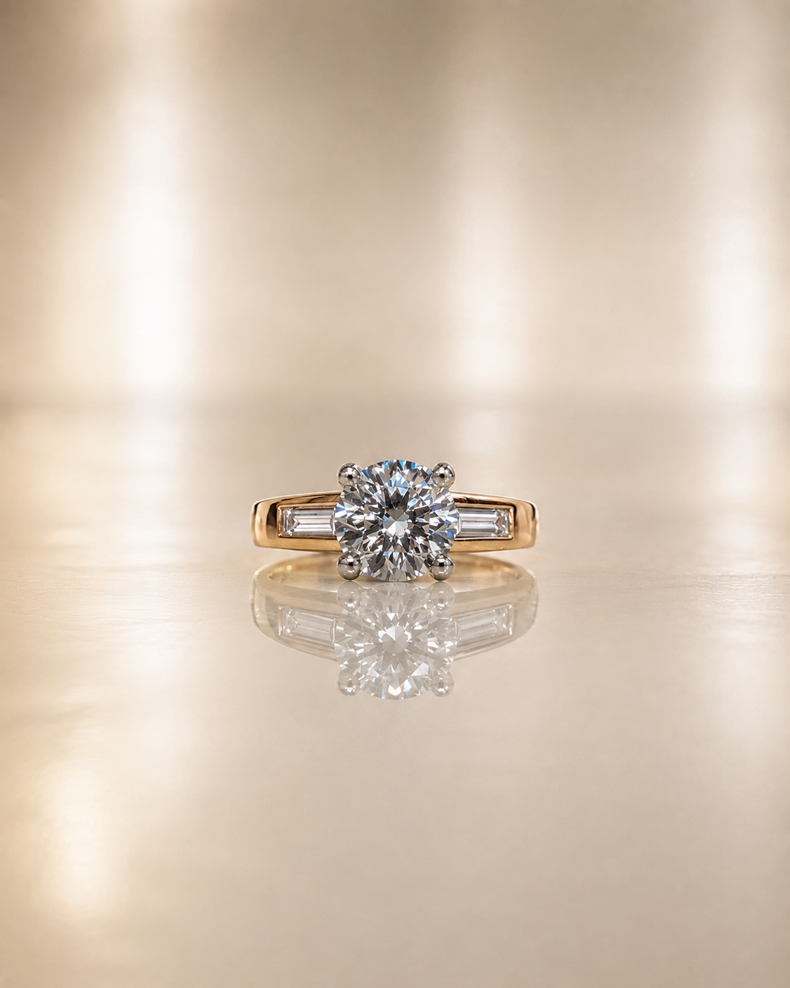 18K Rose Gold Round Brilliant 1.01ct set with baguettes