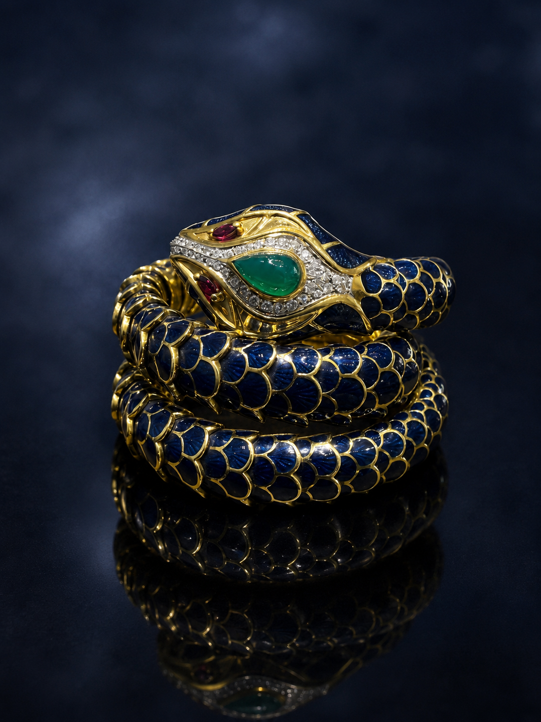 Exceptional Enameled Snake Bangle Bracelet