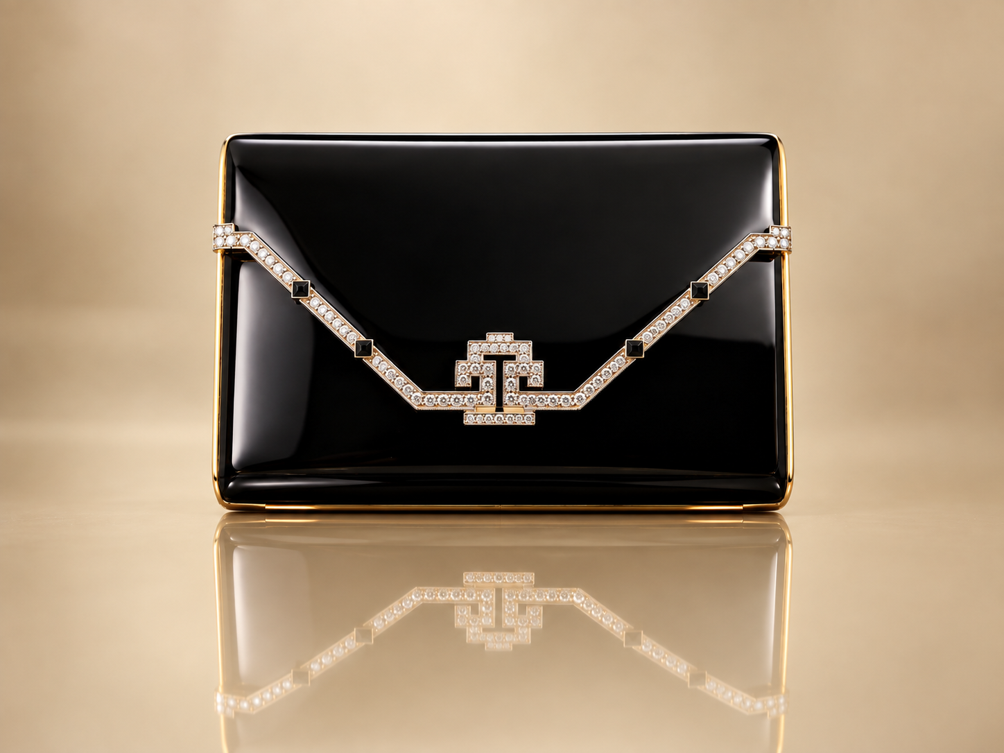 Cartier Gold Black Enameled & Diamonds Powder Box