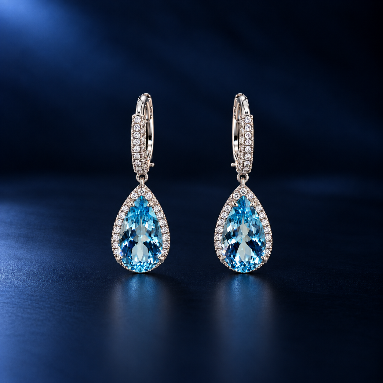 Fine Pear Shaped Aquamarine & Diamond Earrings